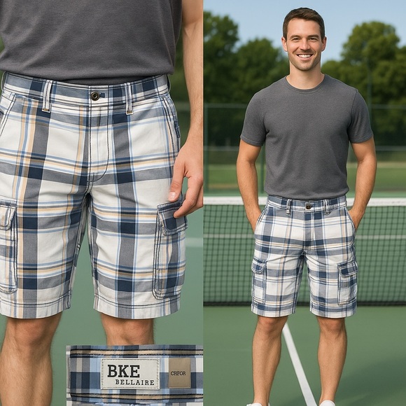 NWOT BKE Bellaire Athletic Fit Plaid Cargo Shorts Men’s 34x23 - Picture 15 of 15